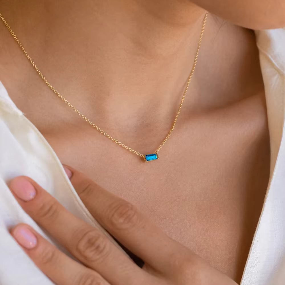 Baguette Birthstone Necklace 3