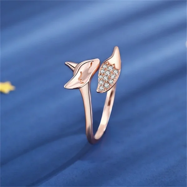Rose Gold Color Fox Ring For Women Fashionable Acrylic Crystal Adjustable Ring Trendy Women's Jewelry Dropshipping 2