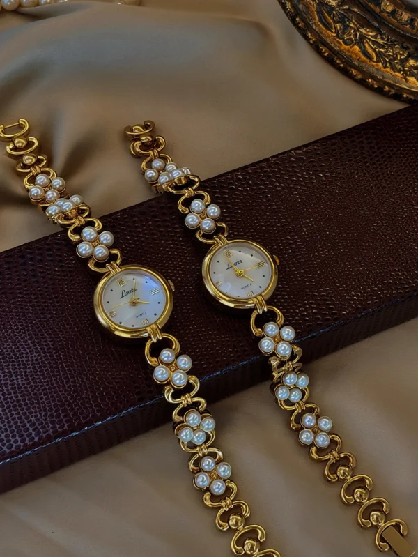 BelleLuxe Elegant Gold Pearl-Inlaid Watch