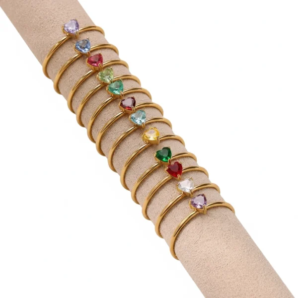 Heart Birthstone Ring Adjustable